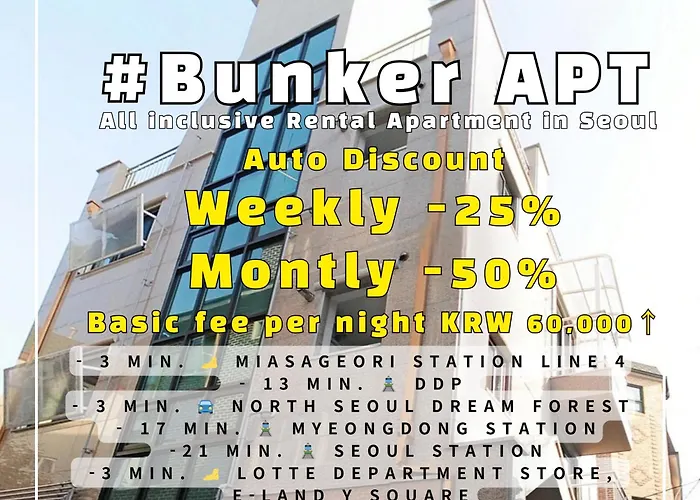 Seoul Fully Furnished Rental Apartment #Bunker, Near Miasageori Subway Station Line 4